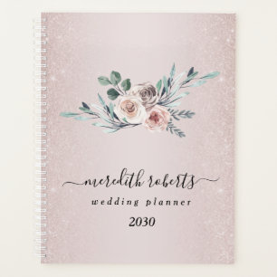 Boho Dusty Pink Roses Blush Glitter Annual Planner