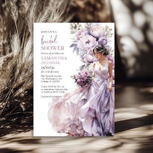 Boho dusty purple floral greenery wedding dress invitation