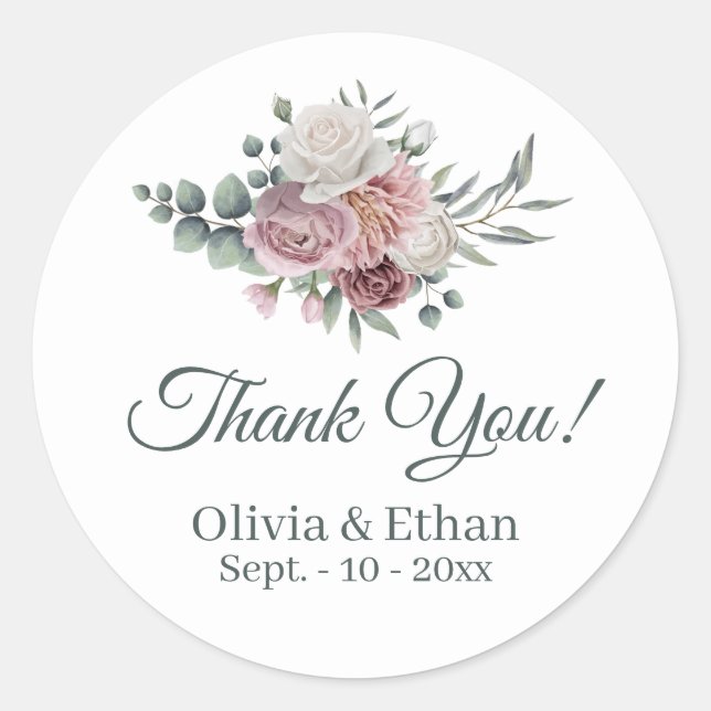 Boho Dusty Rose Boho Bouquet Classic Round Sticker (Front)