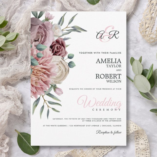 Boho Dusty Rose Floral Invitation (Creator Uploaded)