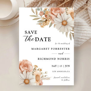 Boho Dusty Rose Floral Wedding Save The Date Invitation