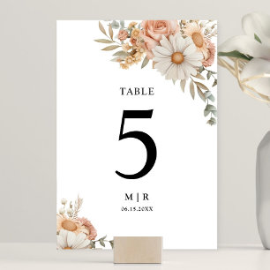 Boho Dusty Rose Floral Wedding Table Number