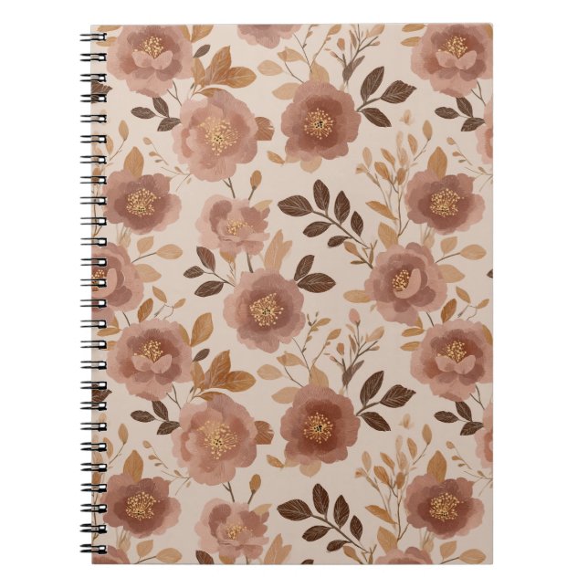 Boho Dusty Rose Flower Beige Floral Pattern Notebook (Front)