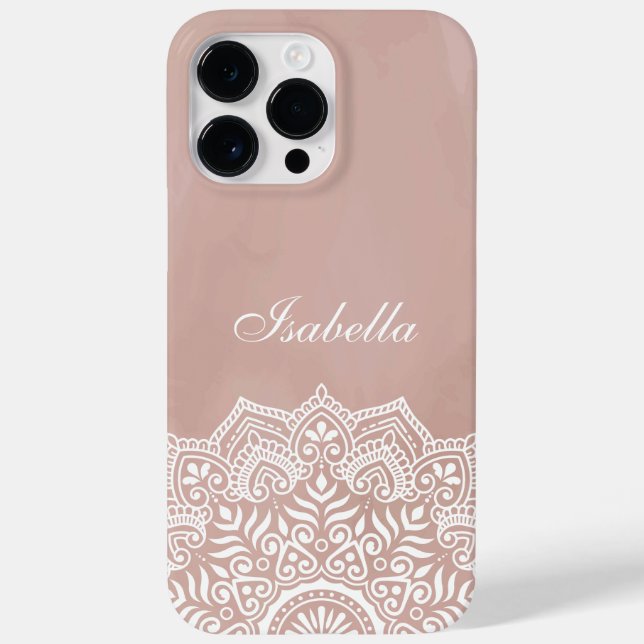 Boho Dusty Rose Mandala Custom Name Case-Mate iPhone Case (Back)