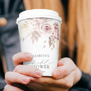 Boho Dusty Rose Pink Floral Bridal Shower Paper Cups