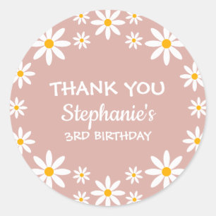 Boho Dusty Rose Pink Retro Daisies Birthay Party Classic Round Sticker