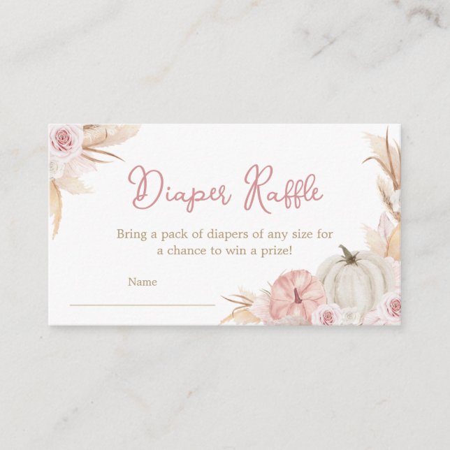 Boho Dusty Rose Pumpkin Diaper Raffle Enclosure Card (Front)