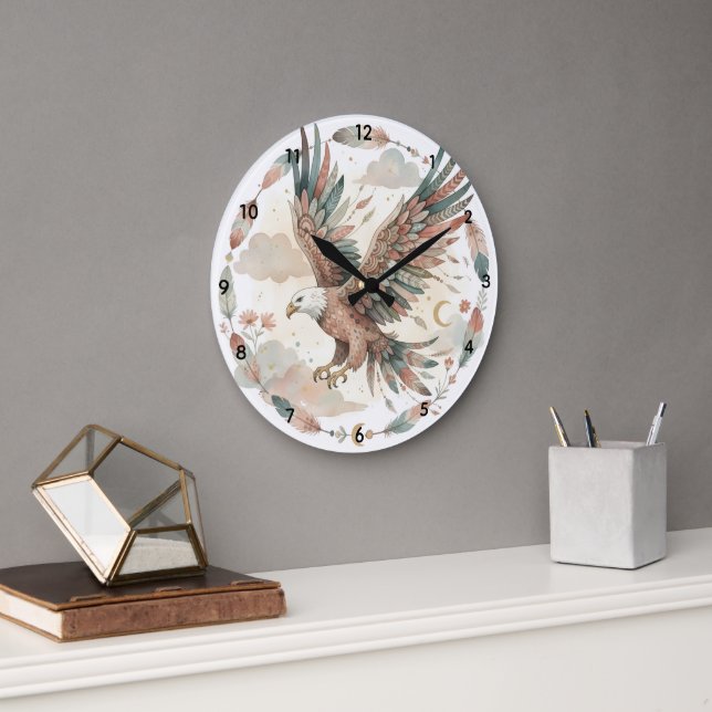 Boho Eagle water colour Large Wall Clock  (Office)