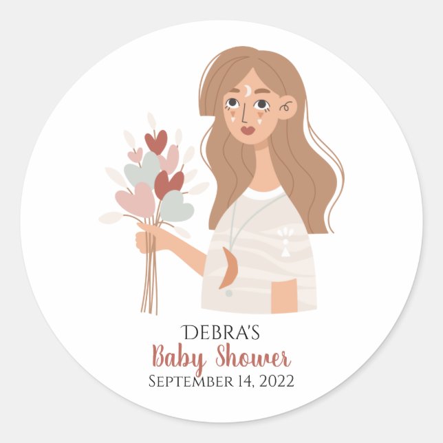 Boho earth mother brown hair bouquet of hearts  classic round sticker (Front)