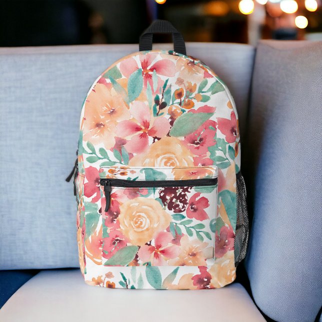 Boho earth tone floral yellow vintage botanical printed backpack (Boho earth tone floral yellow vintage botanical printed backpack)