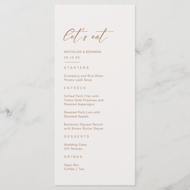 Boho  Earth Tone Pampas Grass Wedding Menu (Front)