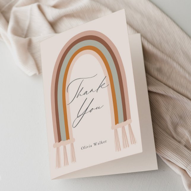 Boho Earth Tone Rainbow Baby Shower Thank You Card (Boho Rainbow Earthy Shower Thank You Card.)
