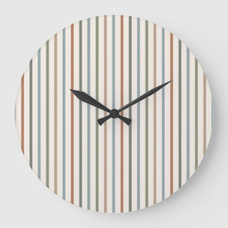 Boho Earth Tone Vertical Stripes Minimalist Patter Large Clock