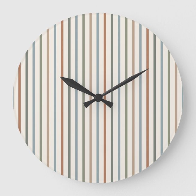 Boho Earth Tone Vertical Stripes Minimalist Patter Large Clock (Front)