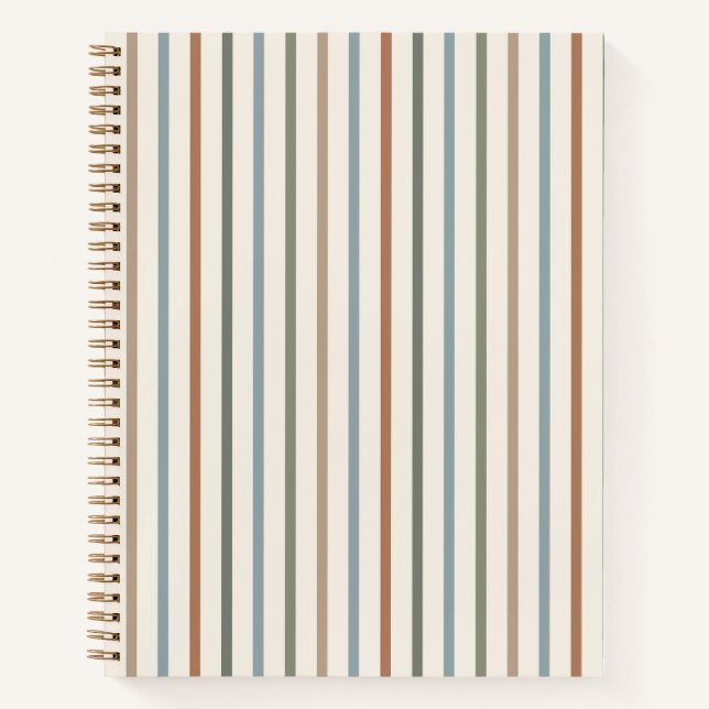 Boho Earth Tone Vertical Stripes Minimalist Patter Notebook (Front)