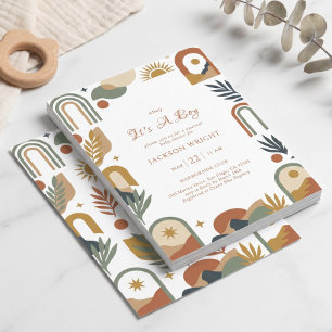 Boho Earth Tone Watercolor Eucalyptus Boy Invitation