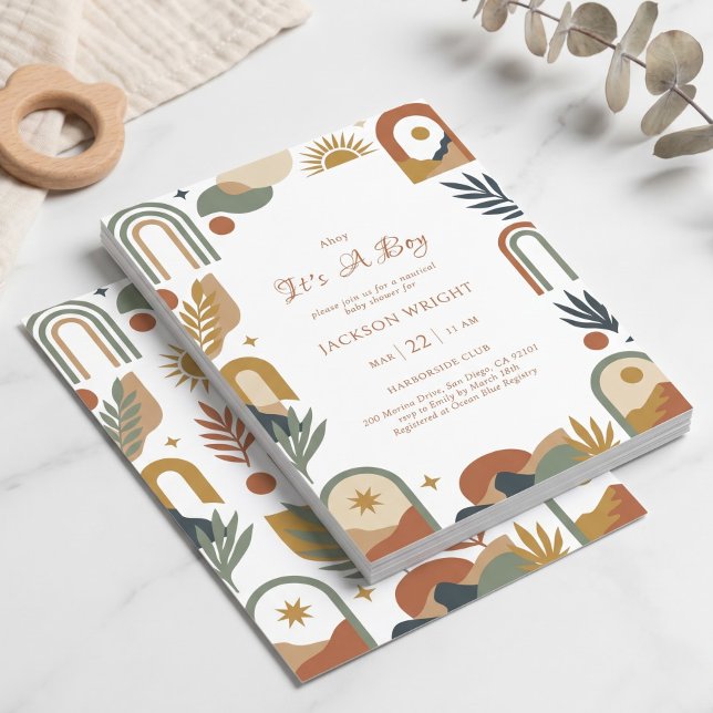 Boho Earth Tone Watercolor Eucalyptus Boy Invitation (Boho Earth Tone Watercolor Eucalyptus Boy Invitation)