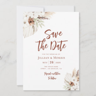 boho earthtone terracotta pampas save the date invitation
