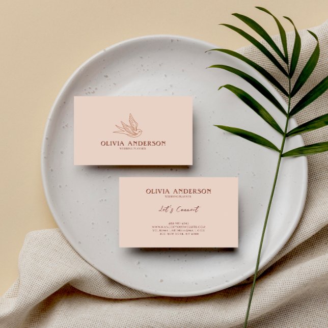 Boho Earthy Bird Line art Logo Unique Terracotta  Business Card (Creator Uploaded)