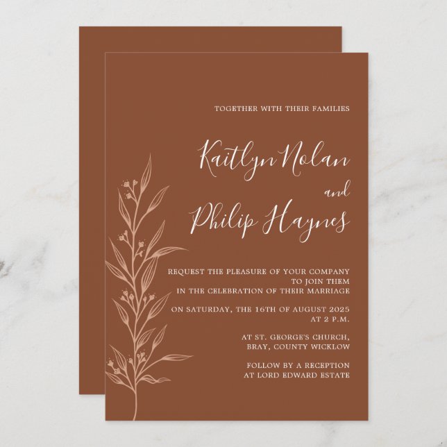 Boho Earthy Botanical Elegant Ivory  Invitation (Front/Back)
