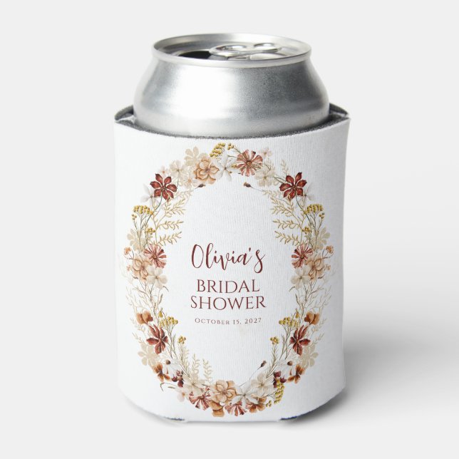 Boho Earthy Fall Warm Floral Bridal Shower Custom Can Cooler (Can Front)