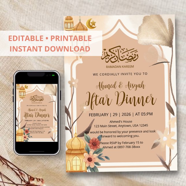 Boho Earthy Floral Iftar Party Invitation (Creator Uploaded)