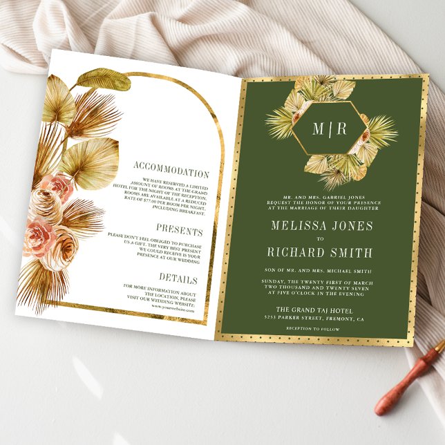 Boho Earthy Floral Olive Green QR Code Wedding Invitation (Creator Uploaded)