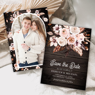 Boho Earthy Floral Photo Wood Wedding Save The Date