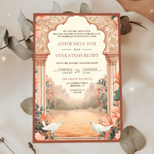 Boho Earthy Floral White Doves Indian Wedding Invitation