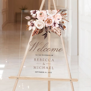 Boho Earthy Ivory Floral Wedding Welcome Acrylic Sign