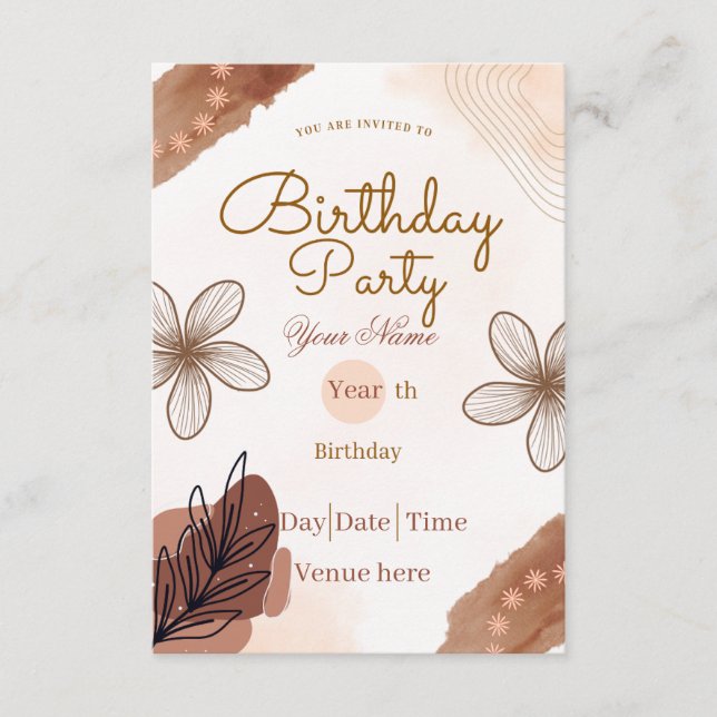 Boho Earthy Minimalist Birthday Party Invitation (Front)