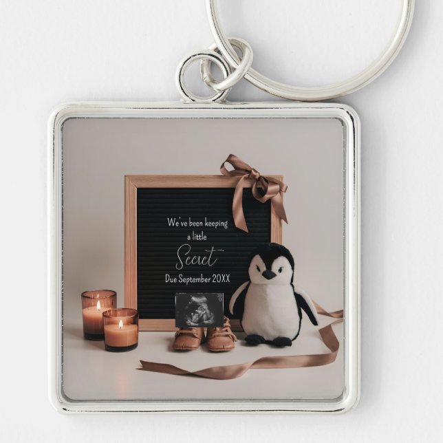 Boho earthy neutral pregnancy announcement gift key ring (Front)