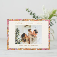 Boho Earthy Ochre Orange Floral Christmas Photo