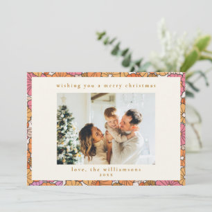Boho Earthy Ochre Orange Floral Christmas Photo Holiday Card