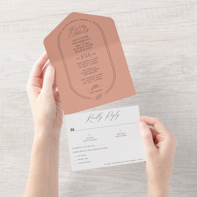 Boho Earthy Pale Terracotta Botanical Wedding All In One Invitation (Tearaway)