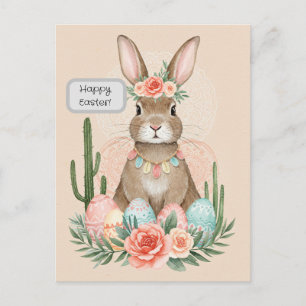Boho Easter Bunny Card – Whimsical Pastel Postcard