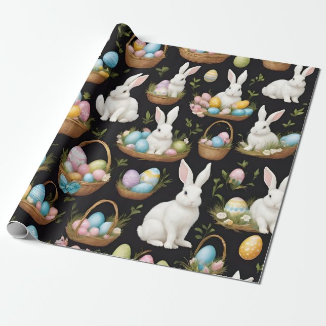 Boho Easter Bunny Collection Wrapping Paper (Unrolled)