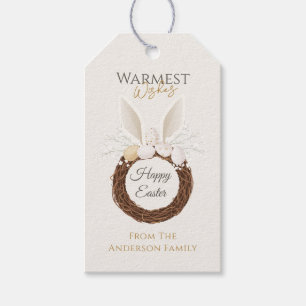 Boho Easter Bunny Nest Wreath Gold Ivory Gift Tags