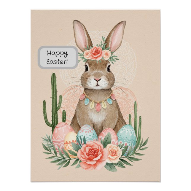 Boho Easter Bunny Printable Whimsical Pastel Poster (Front)