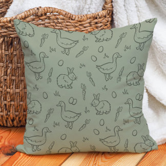 Boho Easter Bunny Rabbit Goose Spring Sage Green Cushion