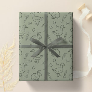 Boho Easter Bunny Rabbit Goose Spring Sage Green Wrapping Paper