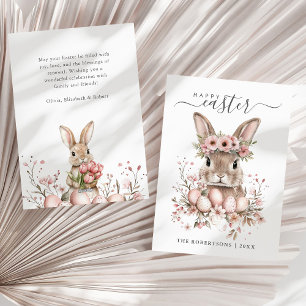 Boho Easter Pretty Bunny Blush Floral Eggs  Holiday Card