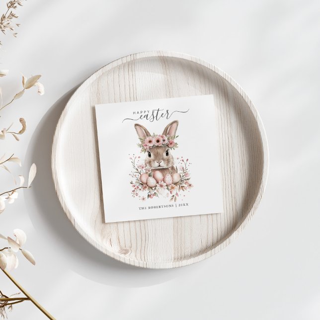 Boho Easter Pretty Bunny Blush Floral Eggs  Napkin (Boho Easter Pretty Bunny Blush Floral Eggs Napkins on a neutral boho spring table.)