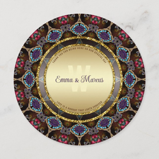 Boho Eastern Aqua Purple Mosaic Mandala Event Menu (Back)