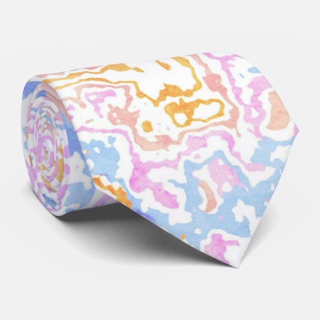  Boho Eclectic Hippie Funky Colourful Pastel Marbl Tie (Rolled)