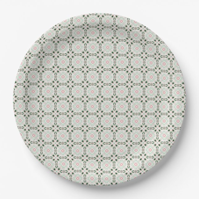 Boho Eclectic Intricate Delicate Christmas Pattern Paper Plate (Front)