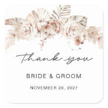 Boho editable rectangle wedding thank you stickers