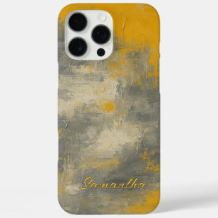 Boho Elegance Abstract Mustard & Grey Art iPhone 16 Pro Max Case