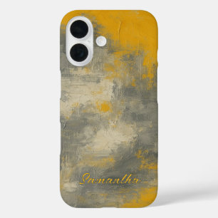 Boho Elegance Abstract Mustard & Grey Art iPhone 16 Case