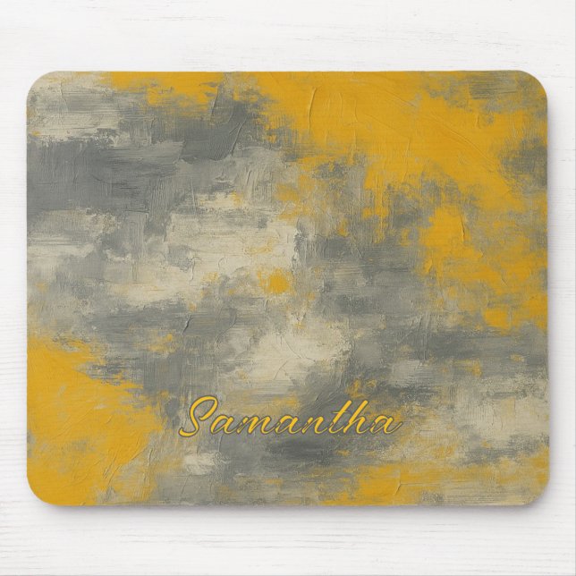 Boho Elegance Abstract Mustard & Grey Art Mouse Pad (Front)